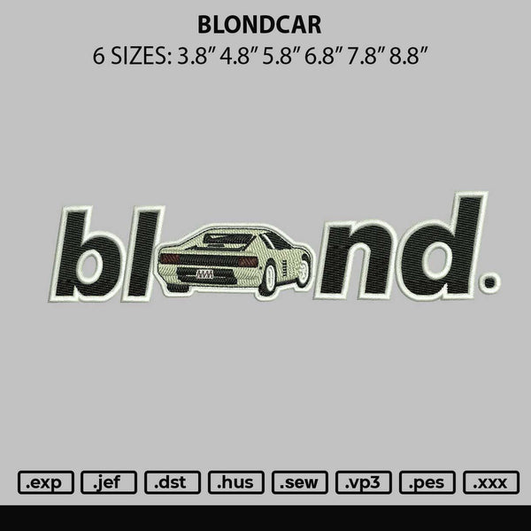 Blondcar Embroidery File 6 sizes