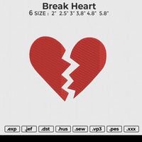 Break Heart Embroidery File 6 size