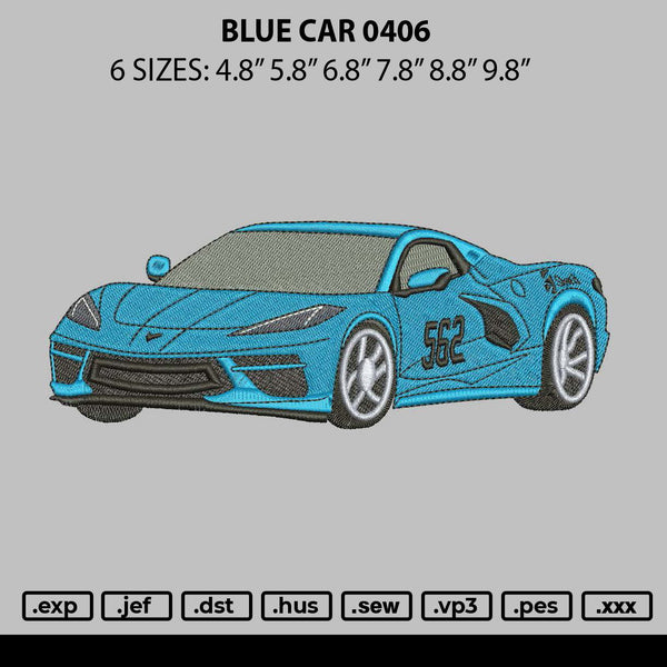 Blue Car 0406 Embroidery File 6 sizes