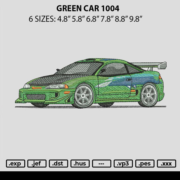 Green Car 1004 Embroidery File 6 sizes