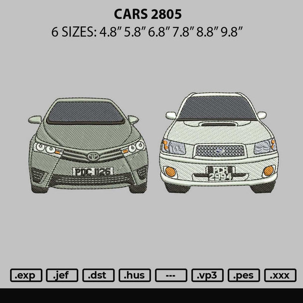 Cars 2805 Embroidery File 6 sizes