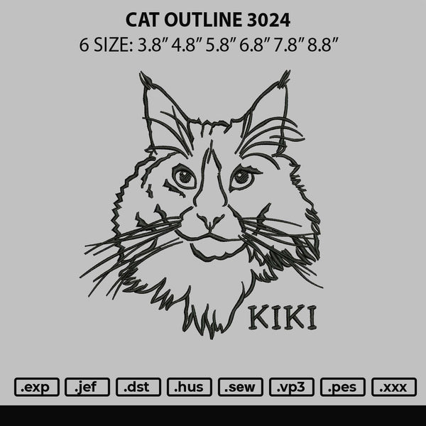 Cat Outline 3024 Embroidery File 6 sizes