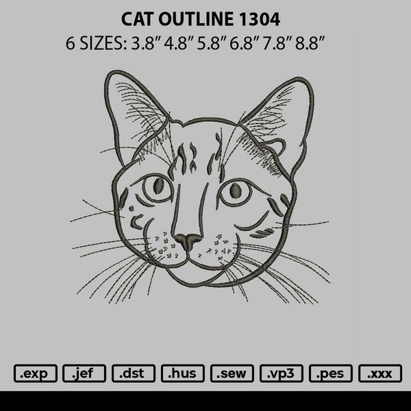 Cat Outline 1304 Embroidery File 6 sizes