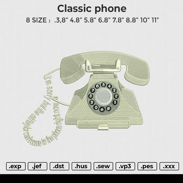 Classic phone Embroidery File 6 size