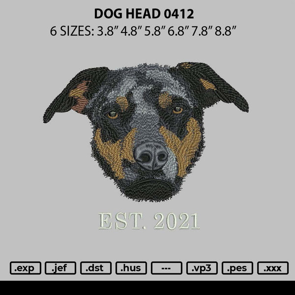 Dog Head 0412 Embroidery File 6 sizes