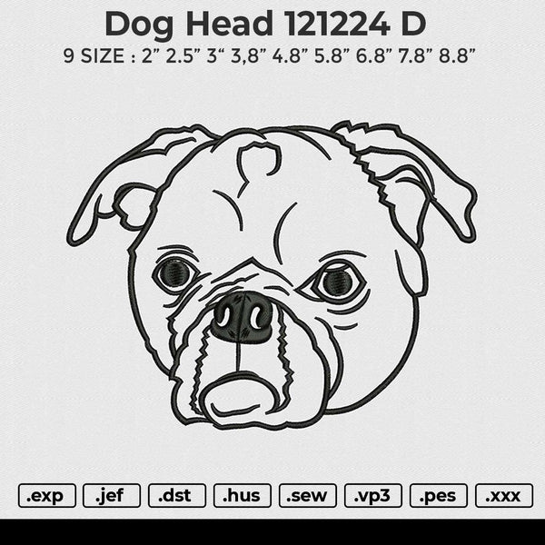 Dog Head 121224 D Embroidery File 9 size