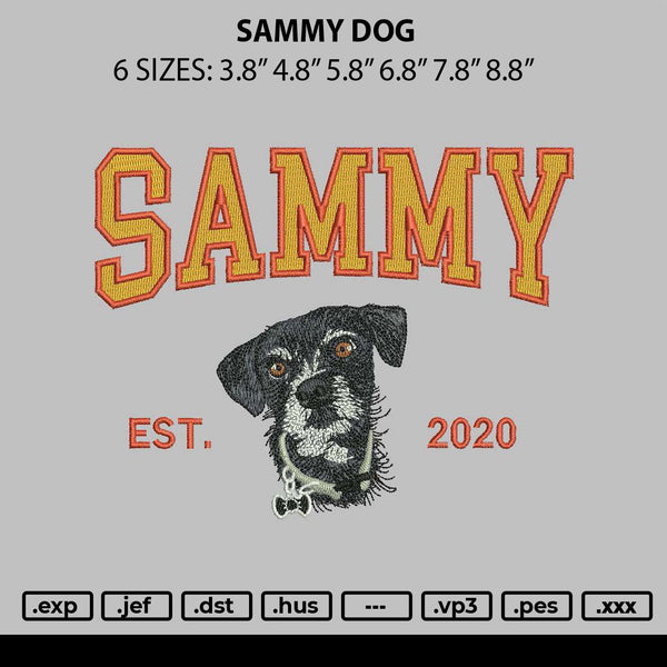 Sammy Dog Embroidery File 6 sizes
