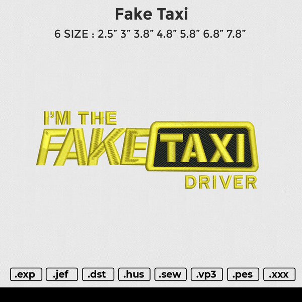 Fake Taxi Embroidery File 6 size