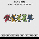 five Bears Embroidery File 6 size