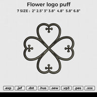 Flower logo puff Embroidery File 6 size