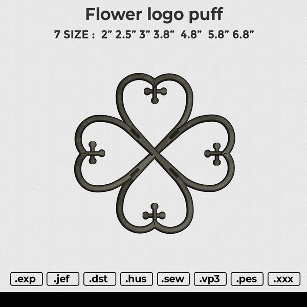 Flower logo puff Embroidery File 6 size