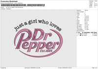 Girl Love Dr Pepper Embroidery File 6 size
