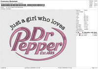 Girl Love Dr Pepper Embroidery File 6 size