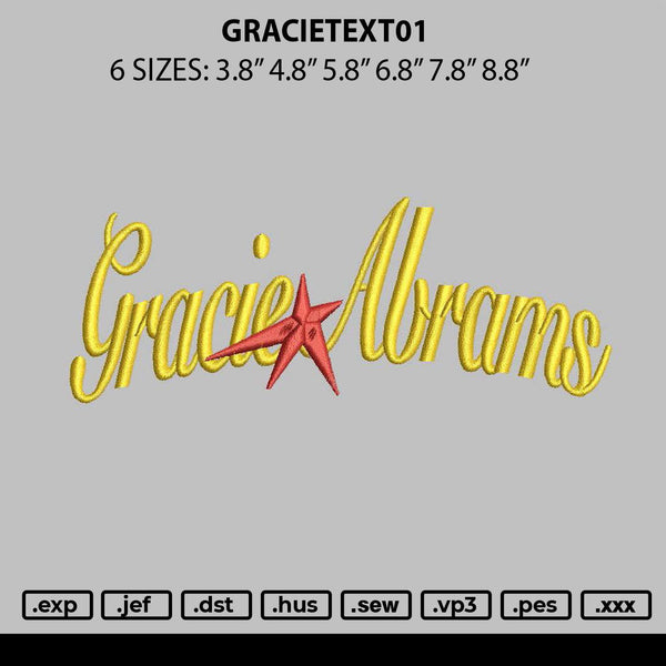 Gracietext 01 Embroidery File 6 sizes