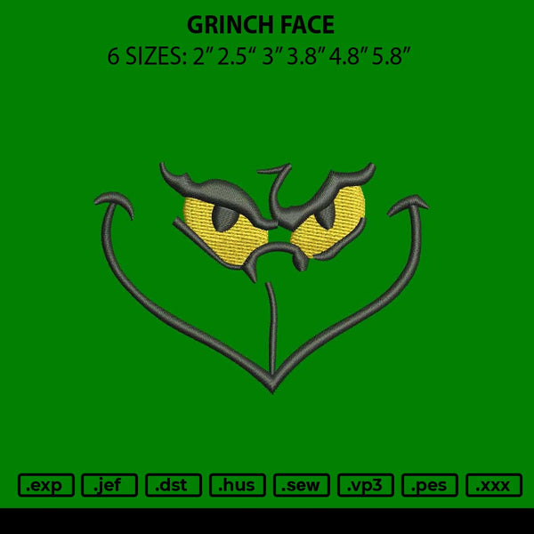 Grinch Face Embroidery File 6 sizes