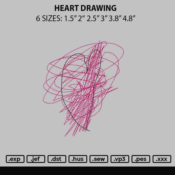 Heart Drawing Embroidery File 6 sizes