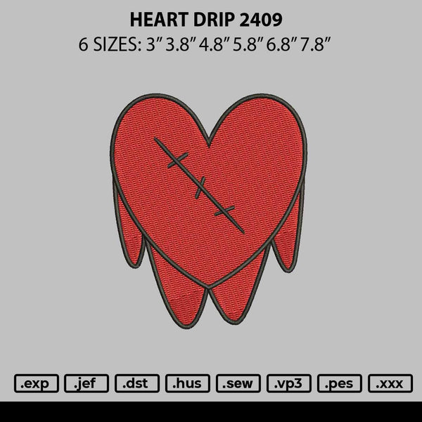 Heart Drip 2409 Embroidery File 6 sizes