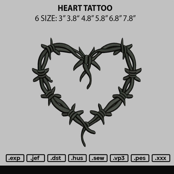 Heart Tattoo Embroidery File 6 sizes