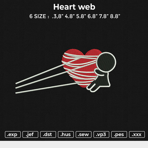 Heart web Embroidery File 6 size