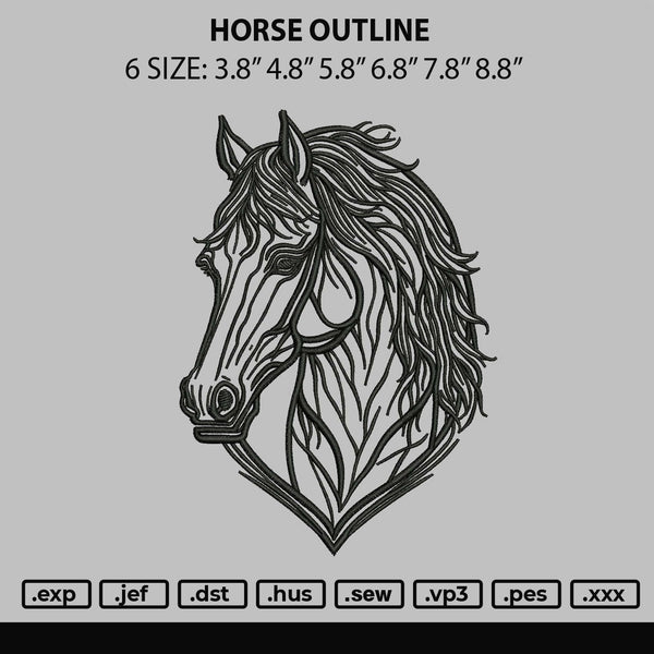Horse Outline Embroidery File 6 sizes