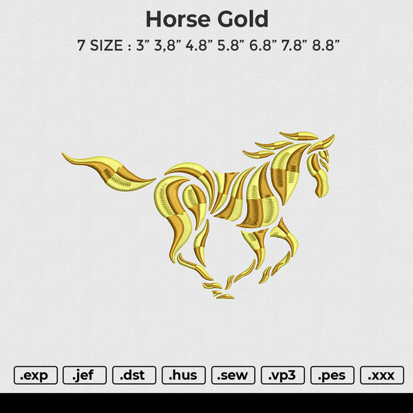 Horse gold Embroidery File 6 size
