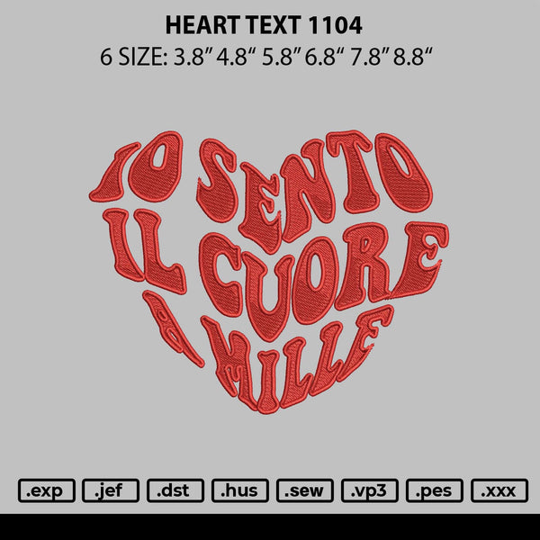 Heart Text 1104 Embroidery File 6 sizes