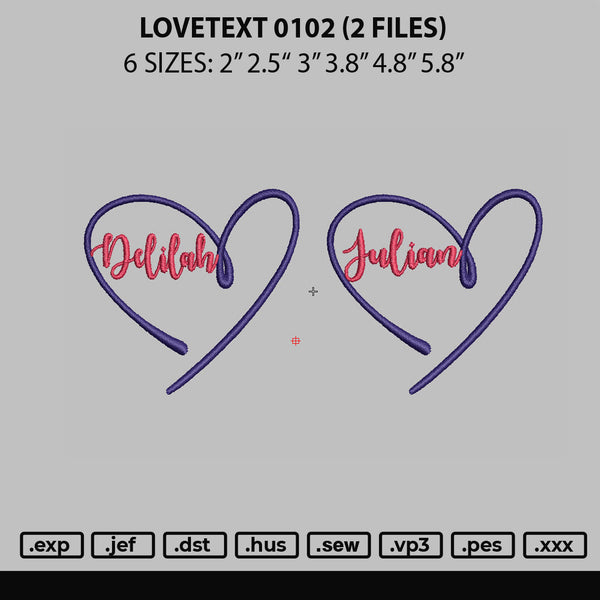 Lovetext 0102 Embroidery 2 Files