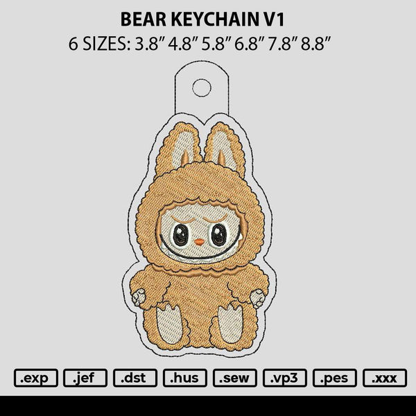 Bear Keychain V1 Embroidery File 6 sizes