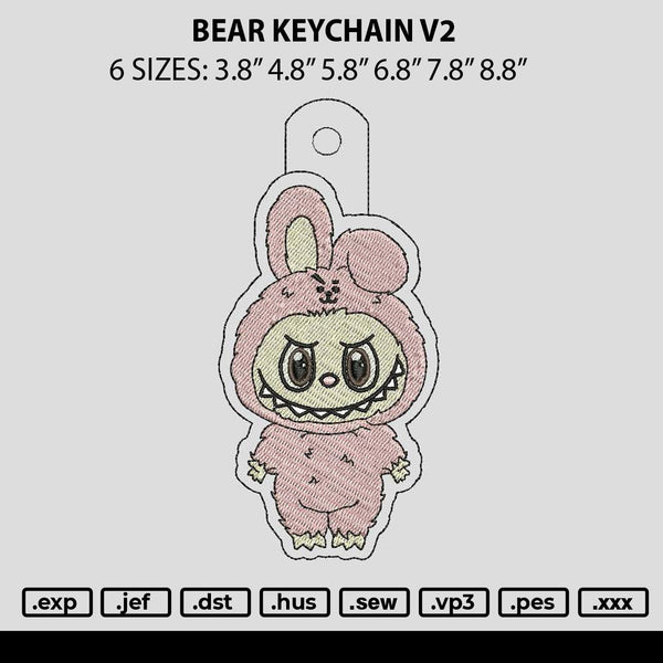 Bear Keychain V2 Embroidery File 6 sizes