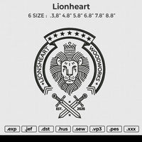 Lionheart Embroidery File 6 size