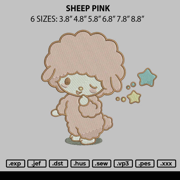 Sheep Pink Embroidery File 6 sizes