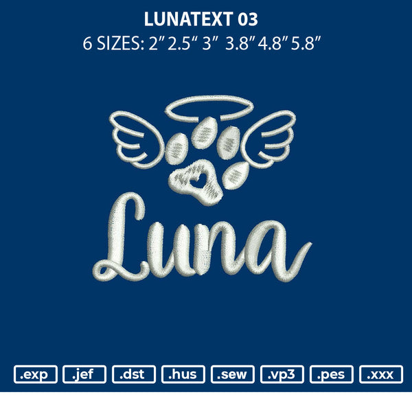 Lunatext 03 Embroidery File 6 sizes