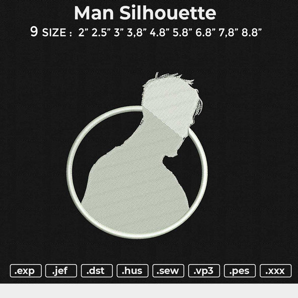 Man Silhouette Embroidery File 6 size