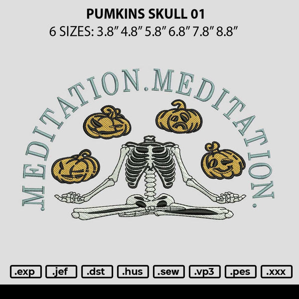 Pumpkins Skull Embroidery File 6 sizes