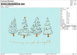 Merry & Bright tree Embroidery File 6 size