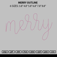 Merry Outline Embroidery File 6 sizes