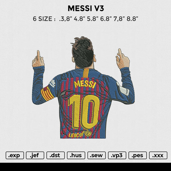 Messi v3 Embroidery File 6 size