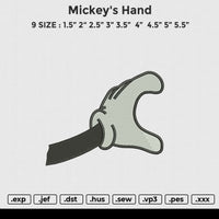 Mickey's hand Embroidery File 6 size