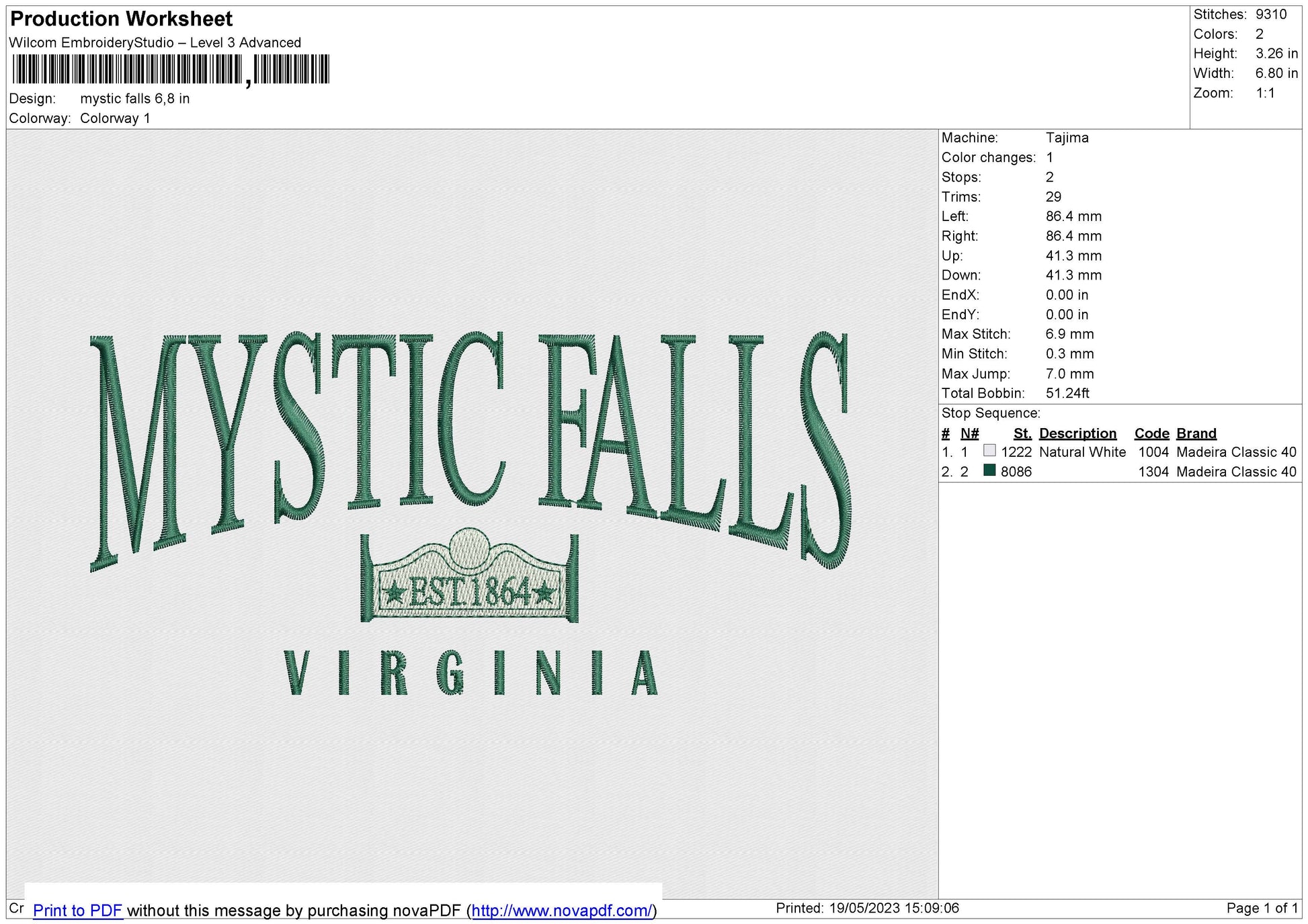 Mystic falls Embroidery embrostudio