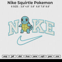 Nike Squirtle Pokemon Embroidery File 6 size