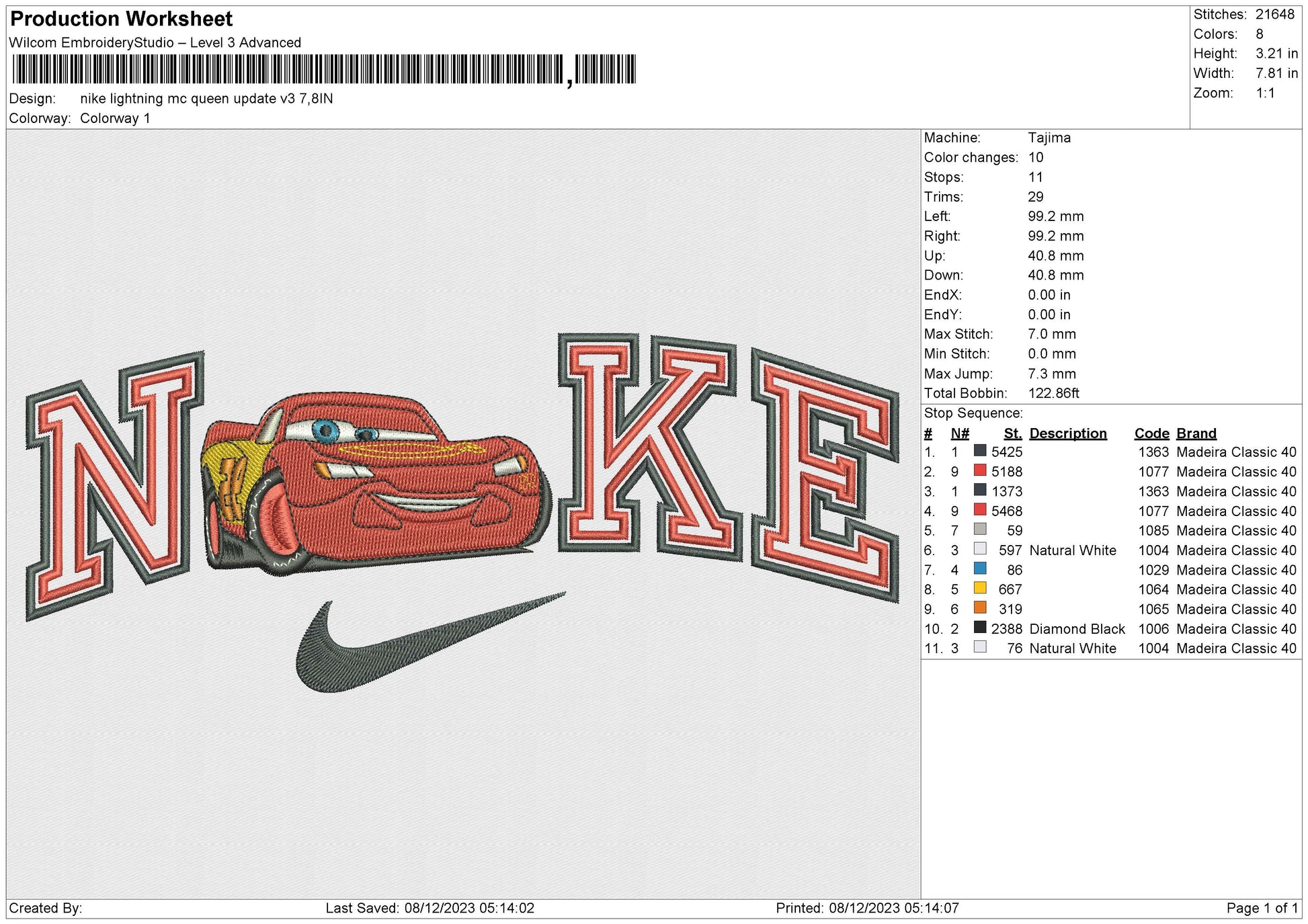 Nike lightning mc queen v3 Embroidery File 6 size – embrostudio