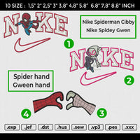 Nike Spiderman Cibby n Nike Spidey Gwen Bundle Embroidery File 6 size