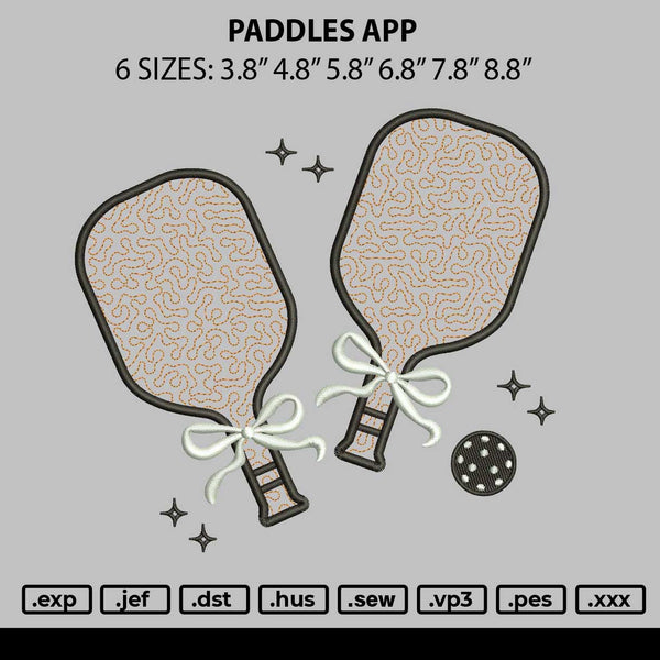 Paddles App Embroidery File 6 sizes