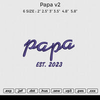 Papa 2023 Embroidery File 6 size