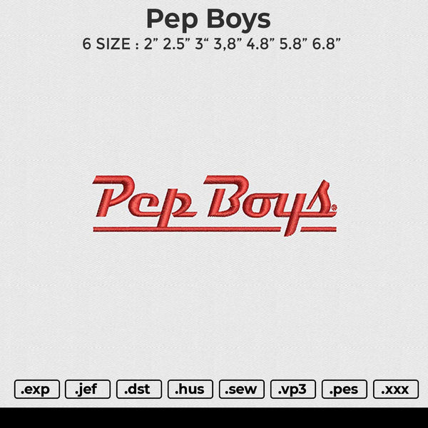 Pep boys Embroidery File 6 size