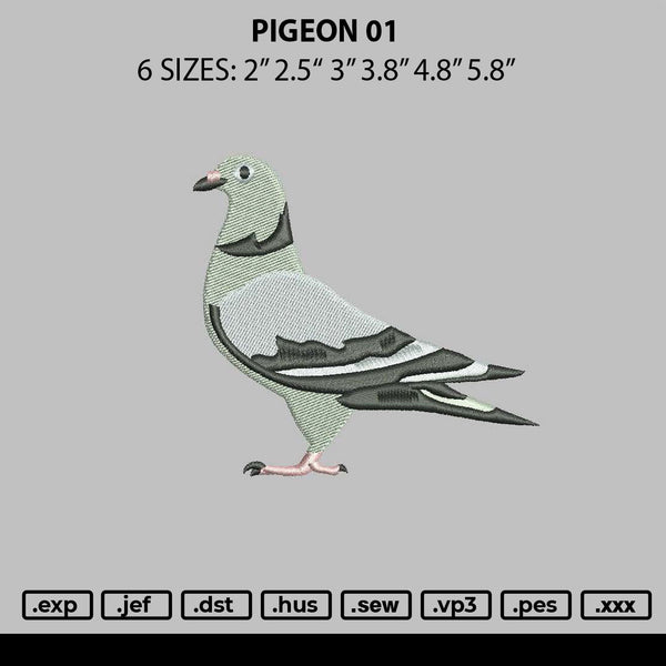 Pigeon 01 Embroidery File 6 sizes
