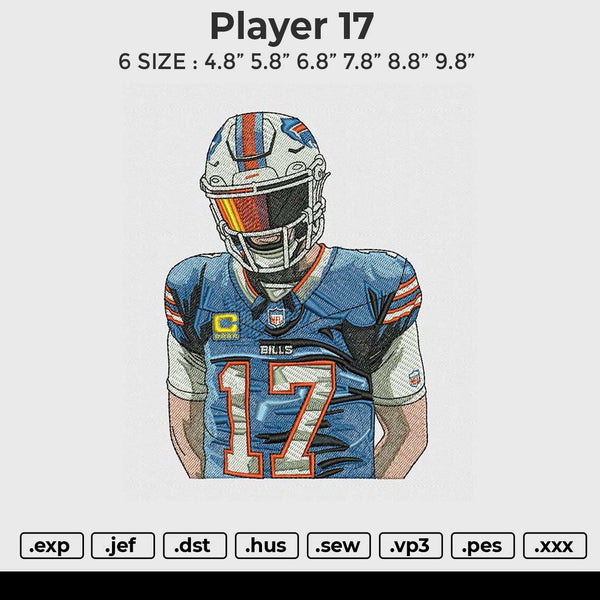 Player 17 Embroidery File 6 size