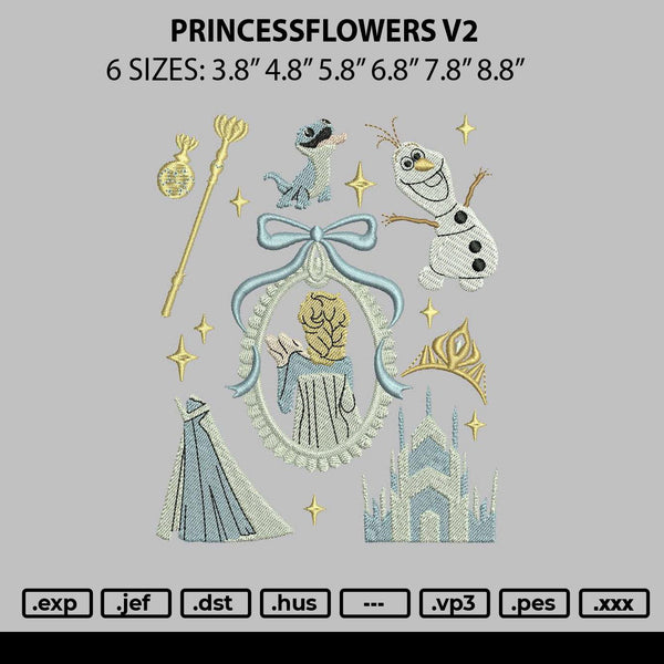 Princessflowers V2 Embroidery File 6 sizes