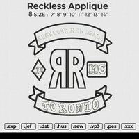 Reckless Applique Embroidery File 6 size