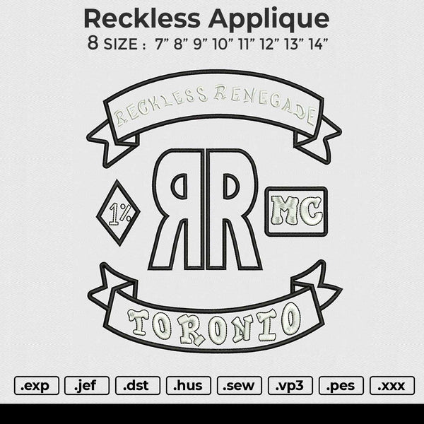 Reckless Applique Embroidery File 6 size